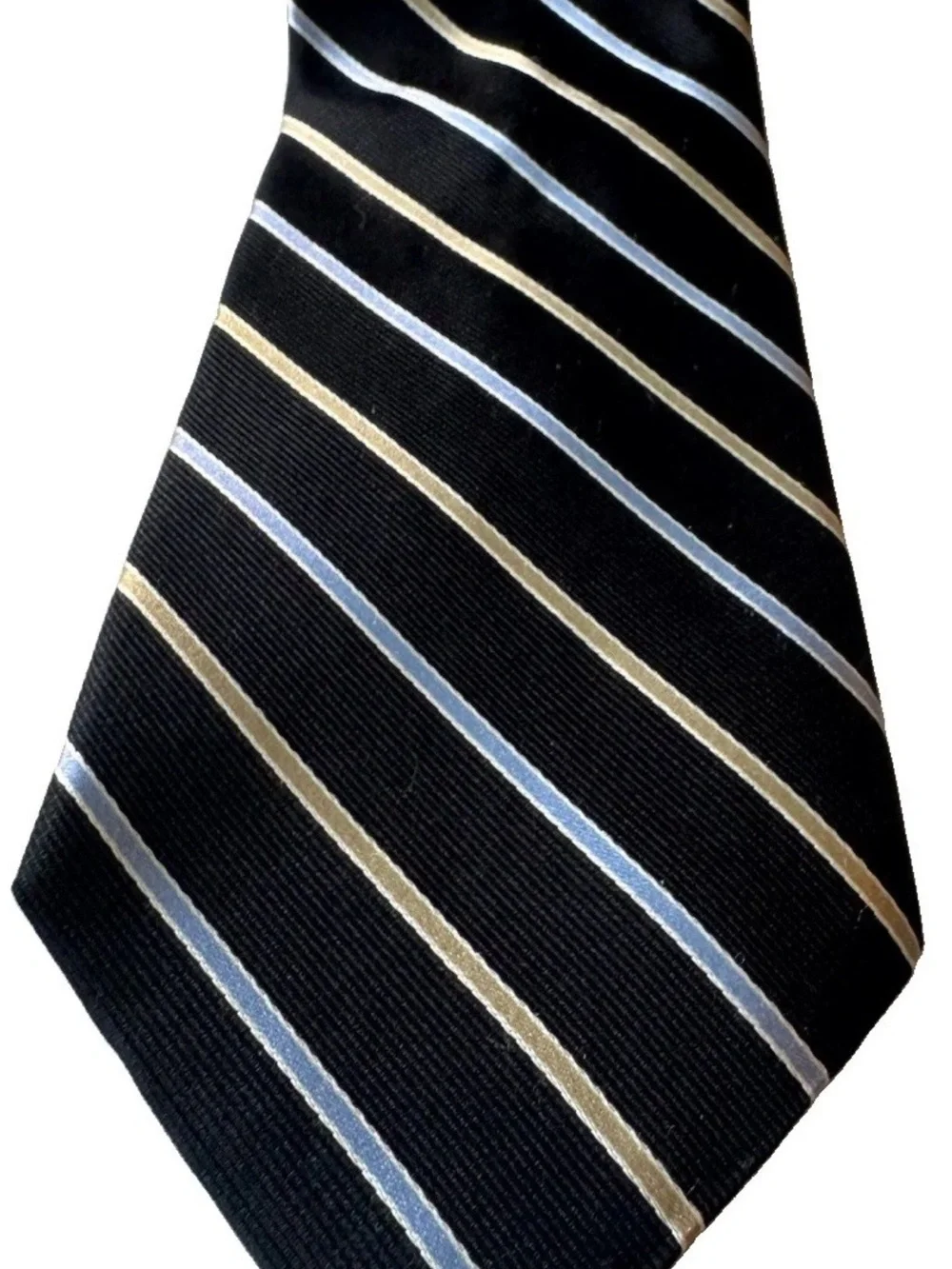 Nautica Black Blue and Tan Striped Rep Necktie
